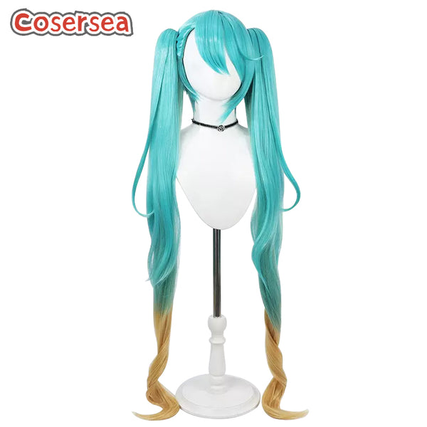 100cm Long Wavy Blue Gradient Orange Brown Ponytail Cosplay Wigs