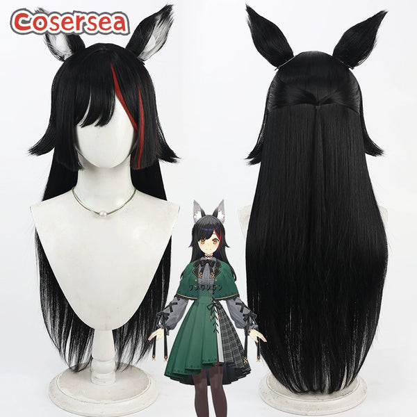 Virtual YouTuber Ookami Mio 90cm Black Mixed Red Cosplay Wigs