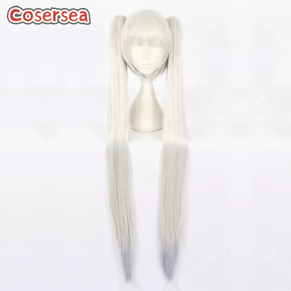 120cm Long Silver Gray Gradient Gray Ponytail Wigs With Bangs