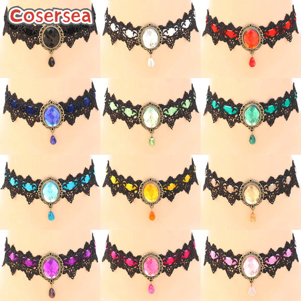 13 Colors Vintage Lace Gemstone Necklace Band Collar Short Collarbone Crystal Pendant Choker