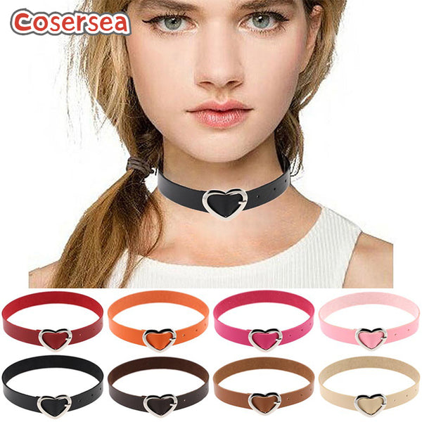 14 Colors Japanese Harajuku PU Leather Punk Gothic Heart Love Buckle Neck Strap