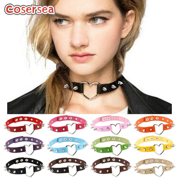 15 Colors Harajuku Pointed Nail Rivet PU Leather Collar Heart-shaped Necklace
