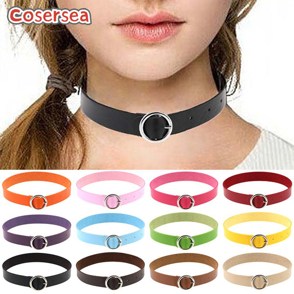 15 Colors Harajuku Punk Gothic PU Leather Ring Necklace Clavicle Chain Neck Strap