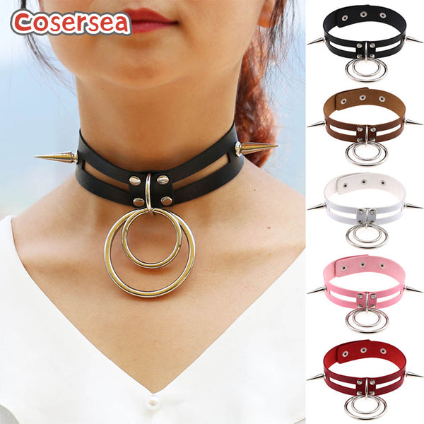 15 Colors New Style Punk Style Rivet Pointed Nail Collar Neck Chain O-shaped Ring Necklace