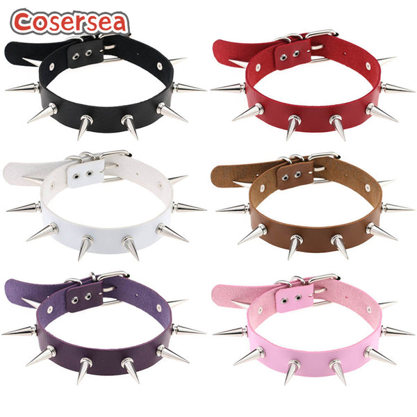 15 Colors Nightclub PU Leather Creative Necklace With Rivets Pointed Nails Chain
