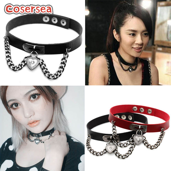 15 Colors Punk Gothic Rock Rivet Necklace Heart-shaped PU Leather Lock Choker