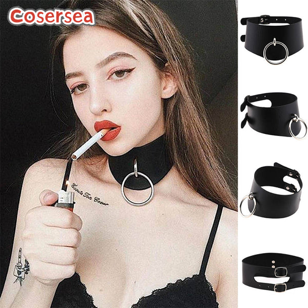 15 Colors Punk Style O-ring Necklace Popular Nightclub Girl PU Leather Collar Neck Strap