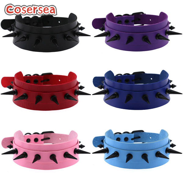 16 Colors Black Pointed Nail Binding Collar Anime Nightclub Double-layer PU Leather Choker
