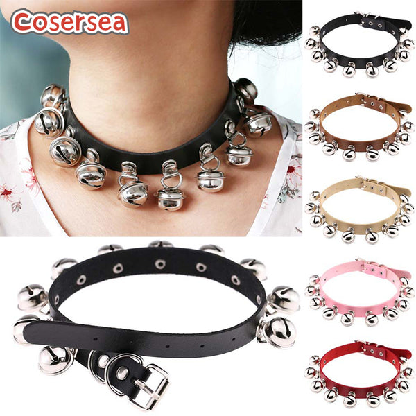 16 Colors Christmas Bell PU Leather Collar Neck Chain Collarbone Necklace Choker