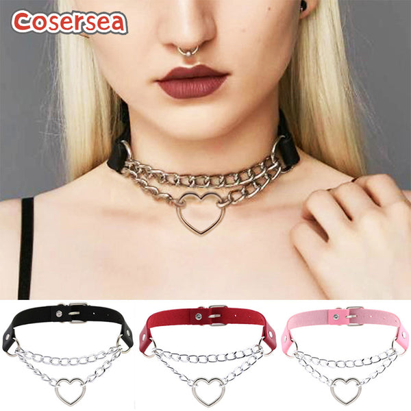 16 Colors Cool Harajuku Heart Chain Collar Necklace PU Leather Neck Chain