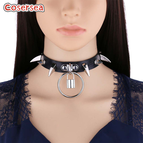 16 Colors Cross Border New Punk Gothic PU Leather Horn Rivet Collar Lock Collarbone Necklace