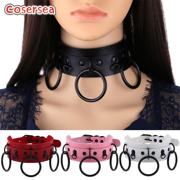 16 Colors Double Layer PU Leather Collar Punk Black O-ring Necklace Neck Strap