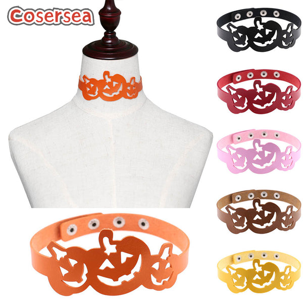 16 Colors Exaggerated Halloween Hollow Pumpkin Necklace PU Leather Choker