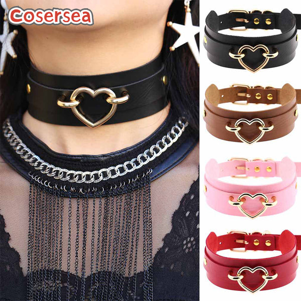 16 Colors Exaggerated Personality PU Leather Collar Nightclub Sexy Heart Necklace