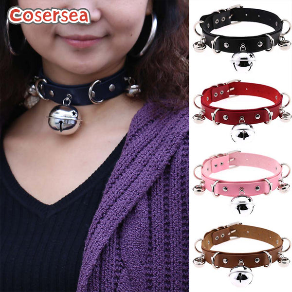 16 Colors Exaggerated Sexy PU Leather Collar Bell Pendant Necklace Neck Strap Choker