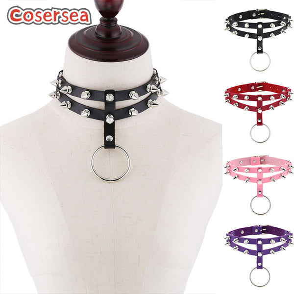 16 Colors Exaggerated Super Cool Pointed Nail Rivet Collar Necklace Gothic Neck Strap