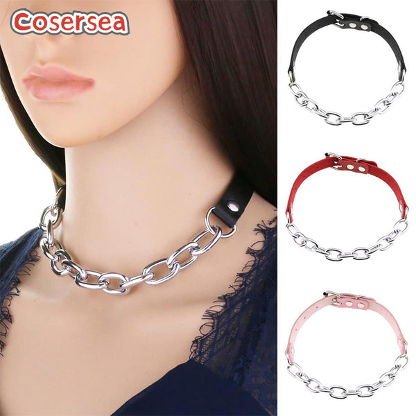 16 Colors Fashion PU Leather Buckle Collar Belt Buckle Punk Sexy Chain Necklace Choker