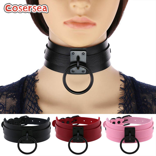 16 Colors Gothic PU Leather Black Ring Nightclub Bar O-shaped Necklace