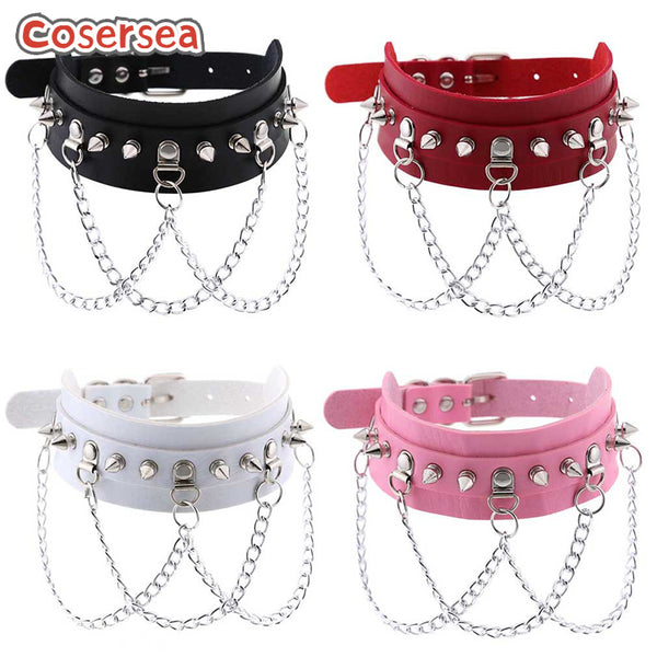 16 Colors Gothic PU Leather Collar Necklace Punk Nightclub Metal Chain Neck Strap
