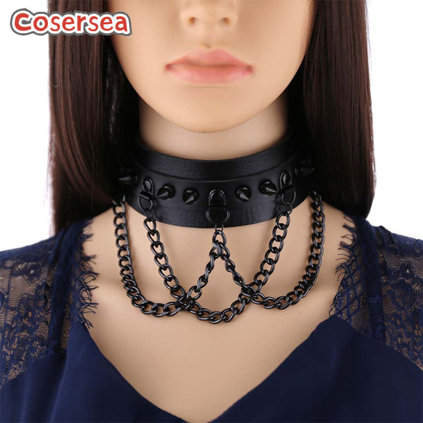 16 Colors Gothic PU Leather Rivet Collar Necklace Wild Street Shot Black Metal Chain Neck Strap
