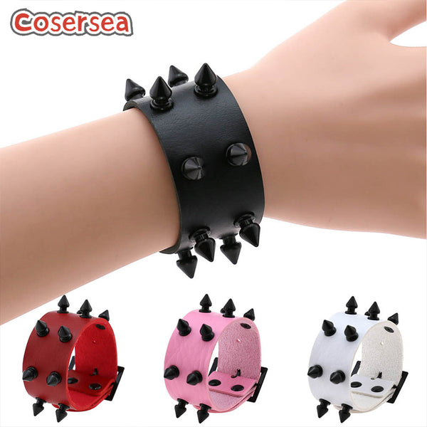 16 Colors Gothic Punk Black Conical Pointed Nail Rivet PU Leather Bracelet Wristband