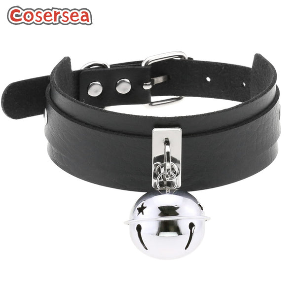 16 Colors Gothic Punk Harajuku Double-layer Necklace Bell Pendant PU Leather Collar Choker