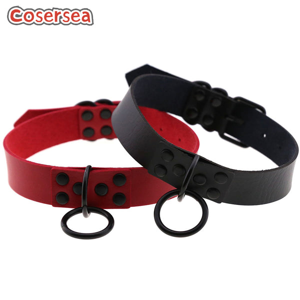 16 Colors Gothic Style PU Leather Necklace Black O-ring Collarbone Chain Choker