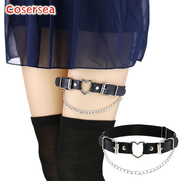 16 Colors Harajuku Gothic Punk Style Heart Chain PU Leather Thigh Ring Elastic Garter Belt