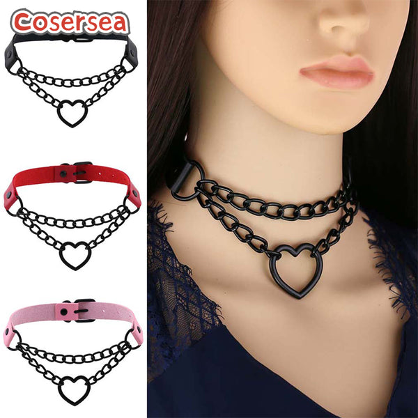 16 Colors Harajuku Heart Black Chain Necklace Fashion Trend PU Leather Love Chain