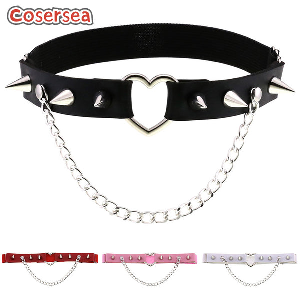 16 Colors Harajuku Heart Rivet Pointed Nail PU Leather Thigh Ring Chain Elastic Garter Belt