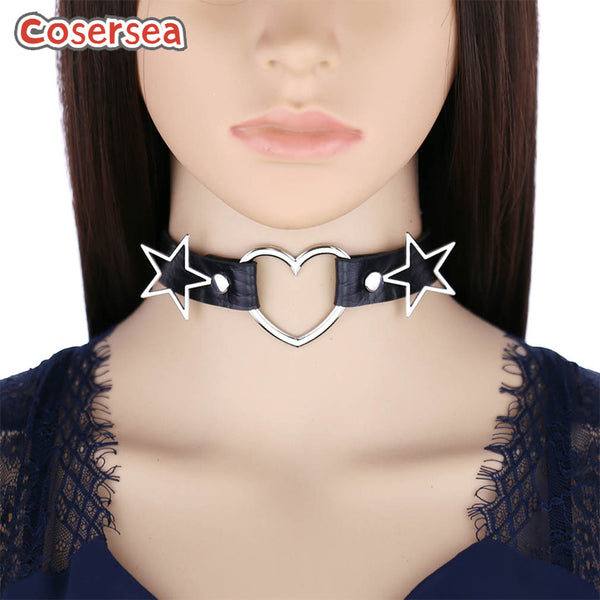 16 Colors Harajuku PU Leather Heart Shaped Collar Star Clavicle Necklace