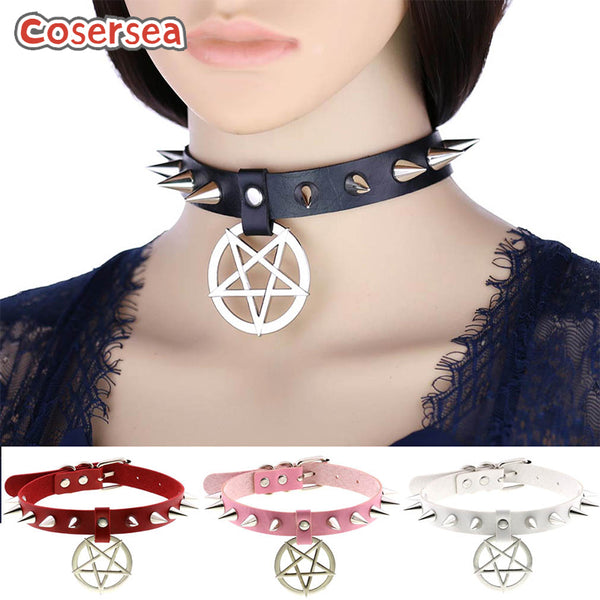 16 Colors Harajuku Personality Pointed Nail Rivet Star Pendant Neck Strap Choker