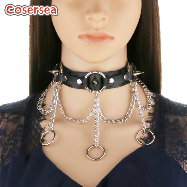 16 Colors Harajuku Punk Circle Pointed Nail PU Leather Collarbone Necklace