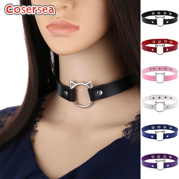 16 Colors Harajuku Punk Girl PU Leather Cat Head Collar Neck Strap Choker