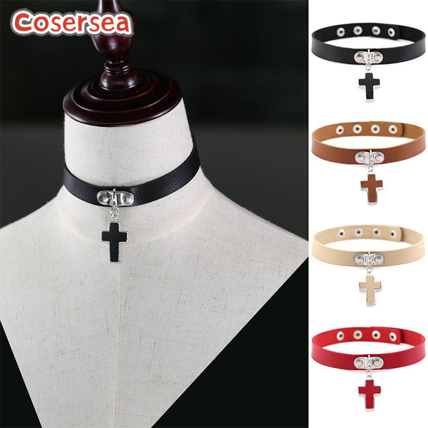 16 Colors Harajuku Punk Style PU Leather Collar Cross Pendant Necklace Neck Collarbone Chain