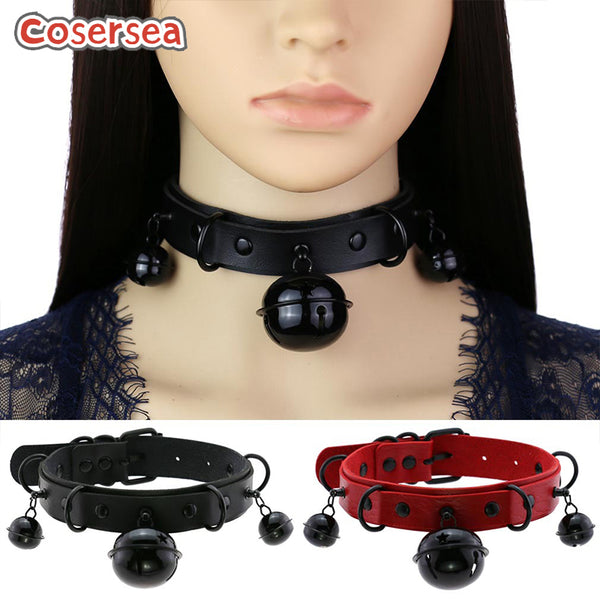 16 Colors Harajuku Sexy PU Leather Collar Black Bell Necklace Collarbone Choker
