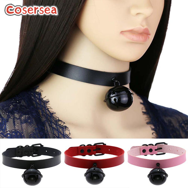16 Colors Harajuku Sexy PU Leather Collar Black Bell Pendant Neck Chain