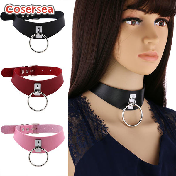 16 Colors Harajuku Street Dance Punk O-Ring Trendy PU Leather Necklace Collar Neck Chain