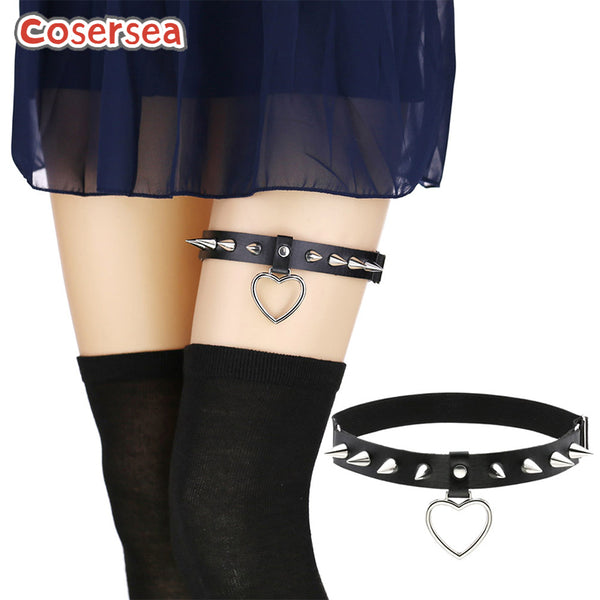16 Colors Heart-shaped Rivet Pointed Nail PU Leather Thigh Nightclub Elastic Garter Belt