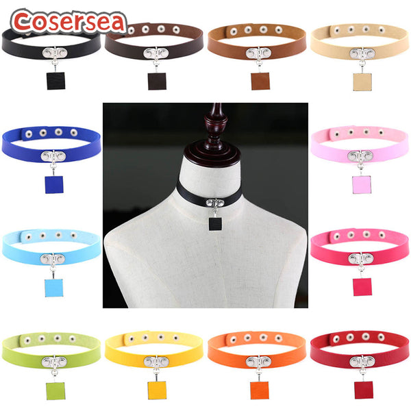 16 Colors Japanese Harajuku Geometric Square Pendant Neck Strap PU Leather Collar Necklace