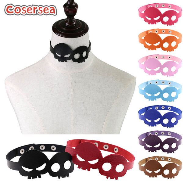 16 Colors New Personalized Halloween Skull Exaggerated Necklace PU Leather Choker