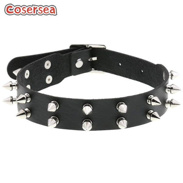 16 Colors New Punk PU Leather Double Row Pointed Nail Rivet PU Leather Collar Gothic Neck Chain