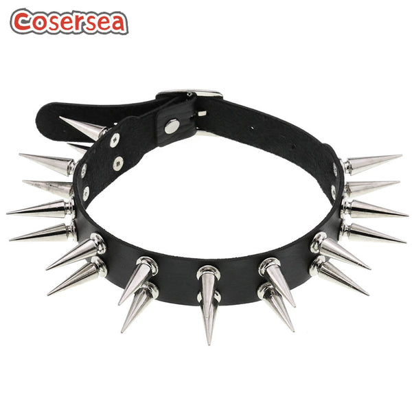 16 Colors Nightclub PU Leather Creative Necklace Double Row Rivet Pointed Nails Collar Choker