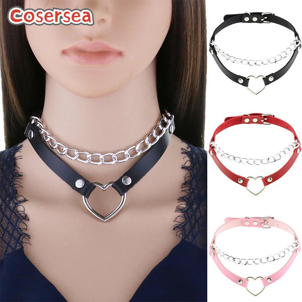 16 Colors Original New Punk Harajuku Neck Chain Double Thread Heart Necklace PU Leather Choker