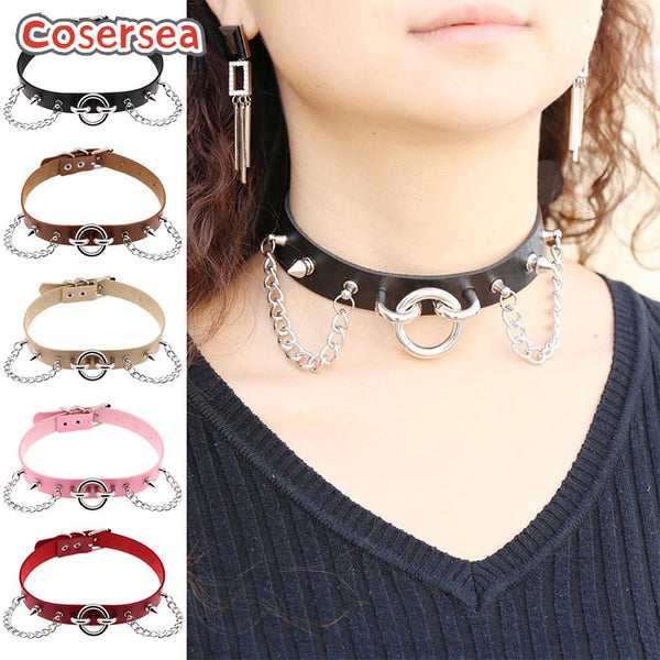 16 Colors Original New Punk Rivet Big O Ring Chain PU Leather Collar Necklace
