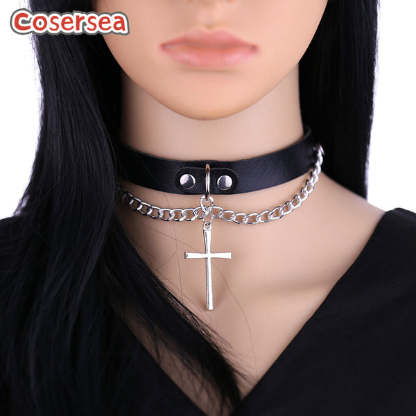16 Colors Original PU Leather Chain Cross Pendant Collar Collarbone Necklace Choker