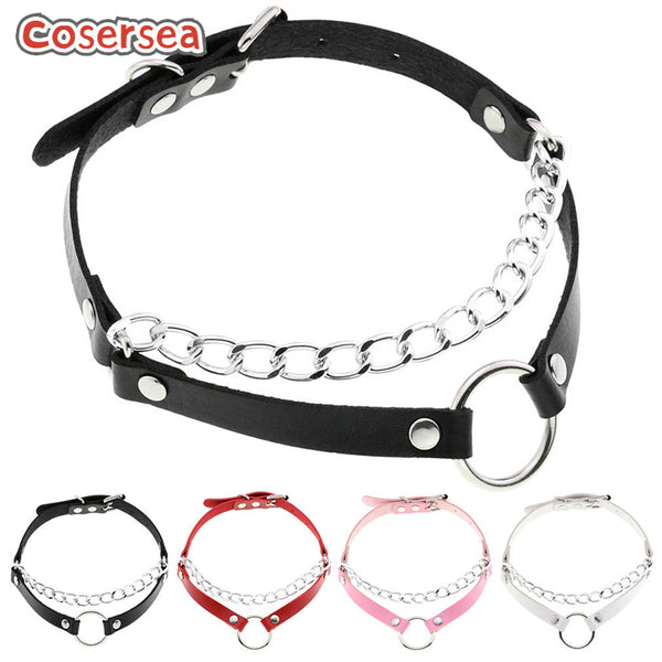 16 Colors Original Punk Minimalist Chain Double Line O-ring Necklace PU Leather Collar Choker