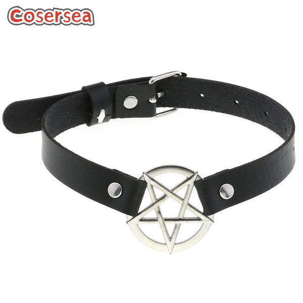 16 Colors PU Leather Binding Collar Belt Buckle Nightclub Neck Strap Sexy Pentagram Choker