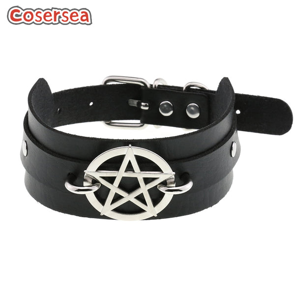 16 Colors PU Leather Binding Collar Nightclub Sexy Double Layered Pentagram Necklace Choker