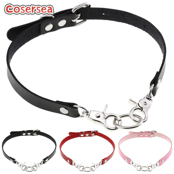 16 Colors PU Leather Chain Buckle Collar Fashionable Belt Necklace Punk Harajuku Ring Choker